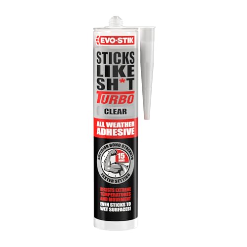EVO-STIK Sticks Like Sh*t Turbo CLEAR Adhesive - 290ml - All Weather - Fast Setting - Extreme Temperature & Movement Resistant
