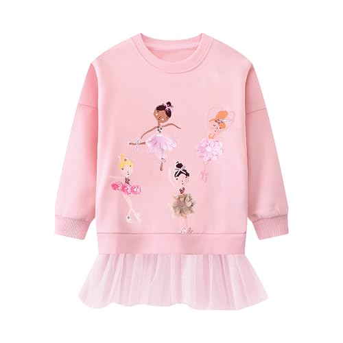 Tkria Toddler Girls Sweatshirt Dress Cotton Winter Long Sleeve Shirts with Tutu Skirts Kids Casual Pullover Outwear 2-7 Years