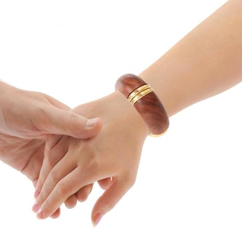 Image of Touchstone wood bracelets for women bangle wooden jewelry handmade artisan bangles natural handcrafted brown olive stylish chunky boho bohemian bracelet brass metal inlaid woods stackable