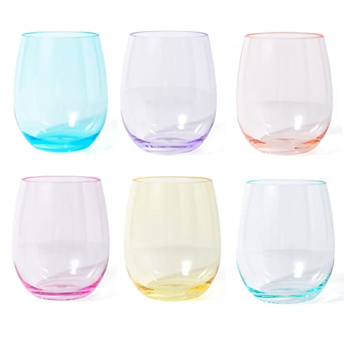 KOXIN-KARLU Klassische Weingläser ohne Stiel, 530 ml, unzerbrechlich, gemischtes Trinkglas, Kunststoff, 6 Stück, mehrfarbig Cover