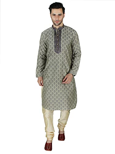 Ensemble pyjama Kurta damassé bleu idéal pour les soirées à thème et mariages