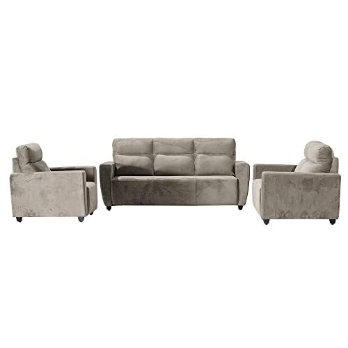 Image of Wakefit Sofa Set | 3 Year Warranty | Sofa 5 Seater, 5 Seater Sofa for Living Room, Wooden Sofa Set, Sofa Set 3+1+1 Seater - Belize(Fabric-Velvet : Stone)