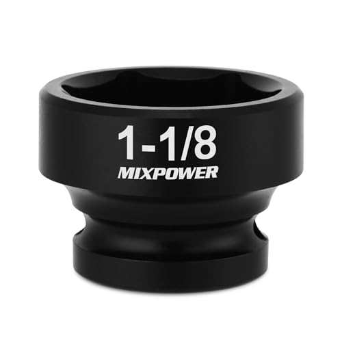 MIXPOWER 1/2" Drive Stubby Impact Socket,CR-MO,1-1/8",6-Point,SAE,Radius Corner Design, Axle Nut Impact Grade Socket for Easy Removal
