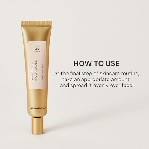 Image of THANKYOU FARMER Sun Project Glow Sun Essence SPF30 PA++ 40ml | Korean Tinted Sunscreen with Niacinamide & Lotus Water | Broad Spectrum UVA UVB Protection | Lightweight, Hydrating, Brightening, No White Cast, Makeup Base & Natural Radiant Finish