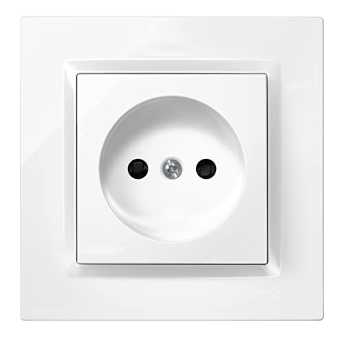 SIMON - Enchufe de Empotrar bipolar, Serie Simon 10, 250V, 10 A, Enchufe de Pared Plano y Fino, Fácil de Instalar, Incluye Marco, Tapa y Mecanismo, Base de Enchufe Hembra Color Blanco