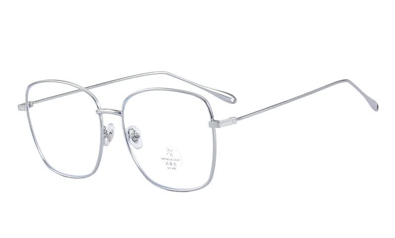 Okulary do czytania blokujące niebieskie światło dla mężczyzn, stylowe okulary do czytania z metalu z wygodnymi zawiasami sprężynowymi, okulary nieoślepiające (kolor: srebrny, rozmiar: +0,00)