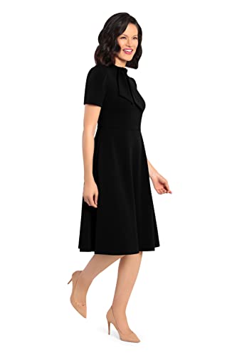 Image of Maggy London Women's Crepe Fabric Flight Attendant Bow Neck Tie Short Sleeve A-line
