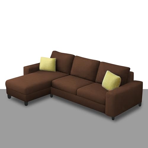 Image of Orland 4 Seater LHS L Shape Sofa Set for Living Room | Color - Brown | Premium Fabric Sofa
