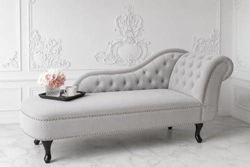 Image of Velvet Modern Chesterfield Chaise Lounge Couch 166 X 63 X 76 for Your Loving Space (Light Grey-L, Right Arm)