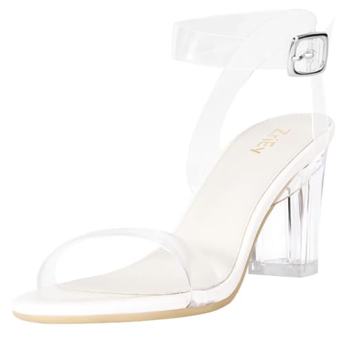 Image of ZriEy Women's Clear Heels Chunky Block Mid High Heeled Sandals | 2.75 Inch Chunky Heel, Transparent Open Toe Ankle Strap Dress Pump Shoes for Women in Daily Wear Party Wedding