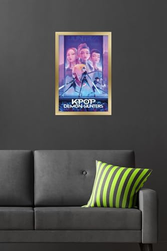 Image of Netflix KPop Demon Hunters (2025) - One Sheet Wall Poster, 22.4L inch x 14.7W inch, Gold Framed Version