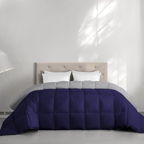 Image of Restful Sleep Reversible All Weather Comforter King Size - Dohar /Rajai /Blanket /Duvet -250 GSM Quilt Soft Microfiber Fill King Size (92 inchX106 inch) - Navy Blue /Silver Grey Color