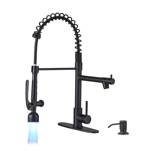 Image of Fapully LED Commercial Kitchen Faucets with Pull Down Sprayer Matte Black