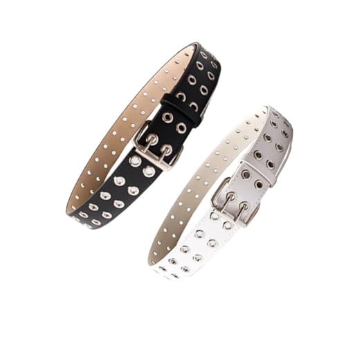 PartyKindom 2pcs Leather Belt Set for Men and Women Retro Casual Design Air for Jeans and Pants Black White