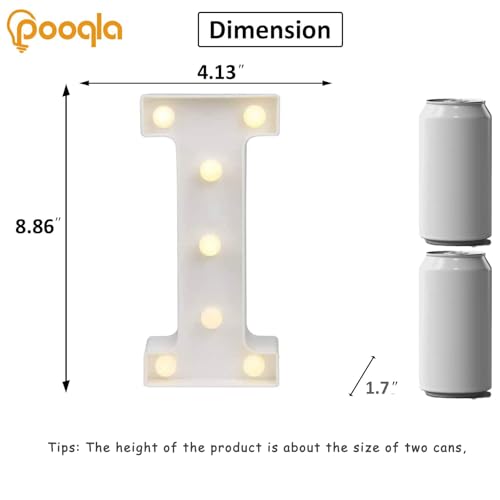Image of Pooqla LED Marquee Letter Lights, Warm White and Cool White Decorative Lighted Letters, Light Up Alphabet Letters for Boys Girls, Party, Wedding, Bar, Night Light, Birthday Decoration, Letter I