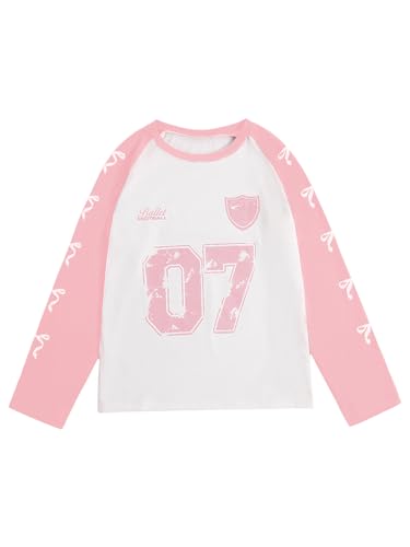 Image of SweatyRocks Girl's Bow Graphic Shirts Long Sleeve Crew Neck Tops Casual Cute Tee Tween Clothes
