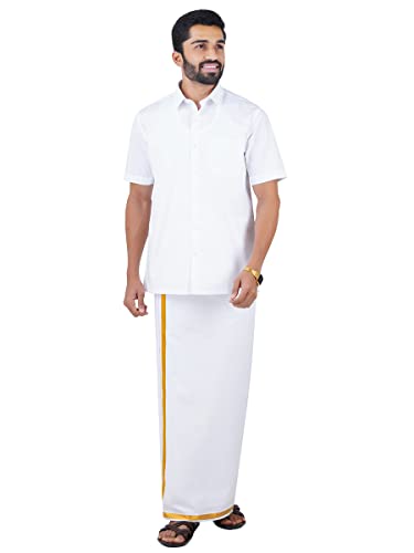 Image of RAMRAJ COTTON Men White Cotton Rich Half Sleeve Collared Classic Shirt
