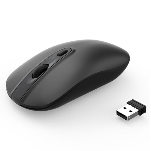 Image of cimetech Wireless Computer Mouse, 2.4G Slim Cordless Mouse Less Noise for Laptop Ergonomic Optical with Nano Receiver USB Mouse for Laptop, Deskbtop, Mac (BAT Black)