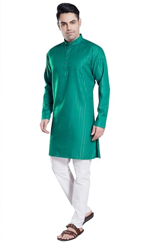 Image of DIVISIVE Men's Self Zari Line Cotton Blend Slim Fit Kurta Pyjama Set