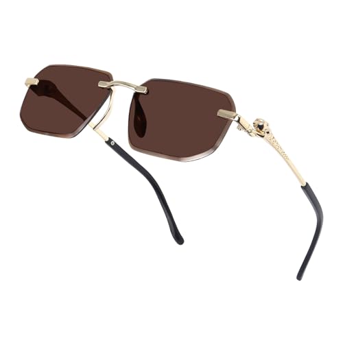 Image of IFLASH UV Protected Retro Rectangular Rimless Sunglasses for Men and Women