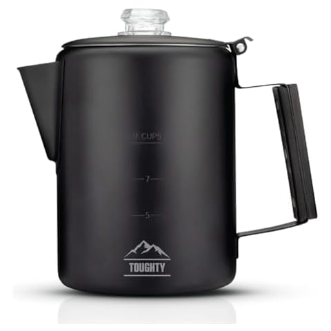 Toughty Yosemite Coffee Percolator - Classic Stainless Steel Coffee Maker - Ideal for Camping, Outdoor Adventures & Home Percolator - Perfect for Gas, Electric, & Induction Stovetops - 9 Cups Cover
