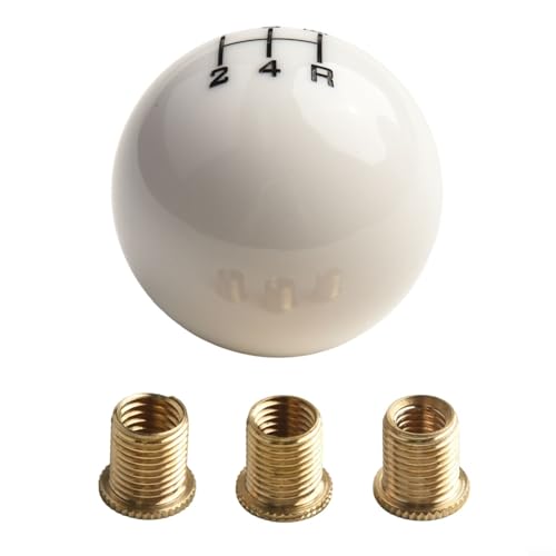 Homeponnew Pomo de palanca de cambios de 5 velocidades, diseño de bola redonda con tres adaptadores de rosca (blanco)