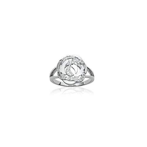 COLLECTION ZANZYBAR - Bague Fleur en Argent 925/000 Finition rhodié et serti de Brillants Collection Roses Taille - 60