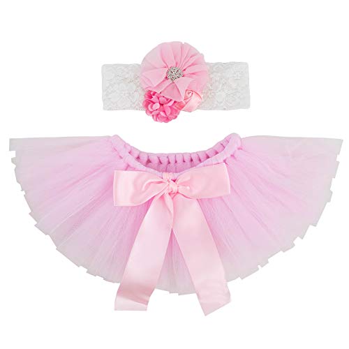 Newborn Baby Photography Props Girl Tutu Skirt Baby Girls Photo Prop Headdress for Newborn Girl Photoshoot (Light PinkPink)