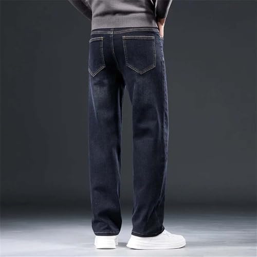 Men's Winter Casual Straight Baggy Jeans Loose Business Classic Wide Leg Denim Pants2