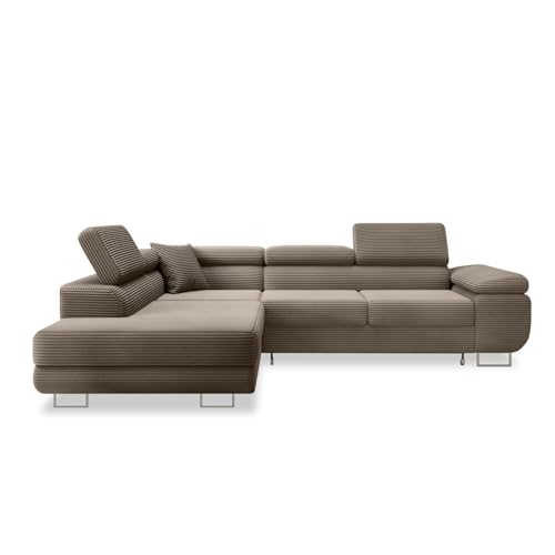 INTENSE DECO Canapé d'angle Gauche Convertible Marius Velours côtelé Taupe