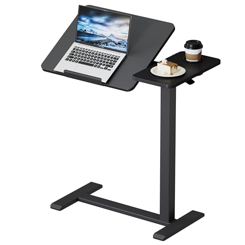 Image of BZIUM Overbed Bedside Table with Hidden Wheels, Adjustable Medical Tilt Top Hospital Bed Table Over The Bed, Rolling Desk Mobile Standing Desk (27.6x15.8, Black)