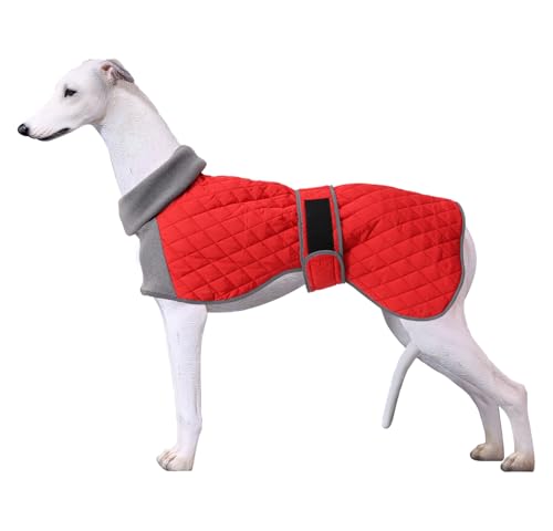 Faihats Italian Greyhound Clothes,Greyhound Winter Coat with Warm Fleece, Whippet Sweater for Dogs Anxiety,Medium Large Dog Pajamas Coats Adjustable Sweaters (Red, Small)