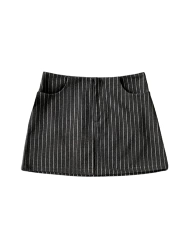 MakeMeChic Women's Striped Skirt Low Waist Work Business Mini Skirts with Pocket