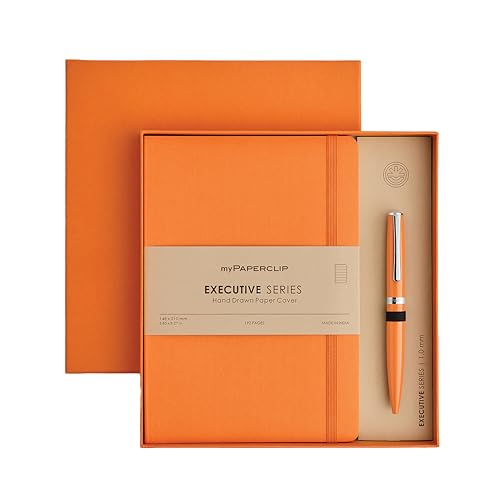 Image of myPAPERCLIP Executive Series A5 Diary & Pen Gift Set | Includes Classic Ball Pen & Softcover Notebook | 192 Pages, 80 GSM | Ideal Corporate, Office & Personal Gift | Orange
