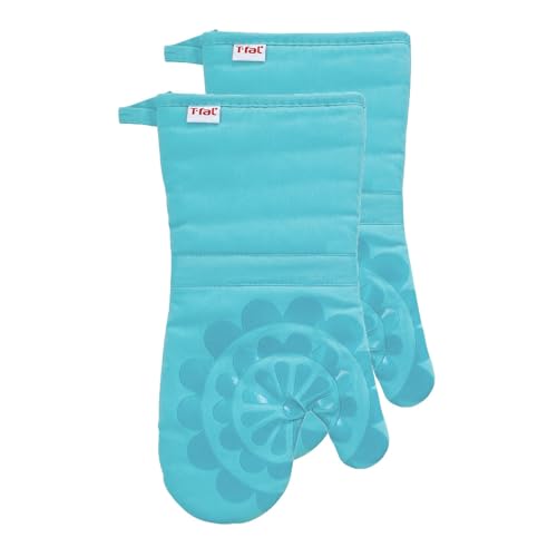 T-Fal 2-Pack Medallion Design 100% Cotton and Silicone Oven Mitt - Heat-Resistant Silicone Grip - Breeze