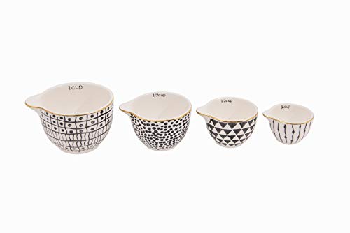 Creative Co-Op Black & White Stoneware Measuring Cups with Gold Electroplating (Set of 4 Sizes) by Creative Co-Op - Used condition - US$14.58