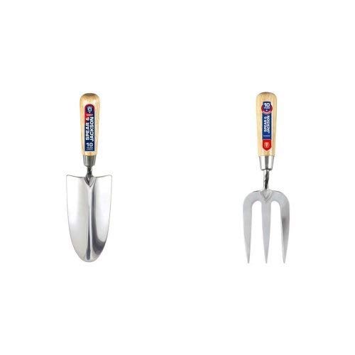 Image of Spear & Jackson 3010TR Neverbend Stainless Steel Hand Trowel & 3060WF Neverbend Stainless Steel Weed Fork Bundle
