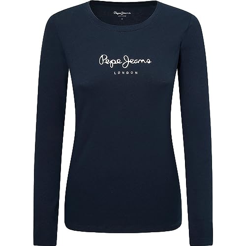 Pepe Jeans Para Mujer. PL505203 Camiseta New Virginia Marino (Xxs), Casual, AlgodóN, Manga Larga