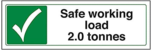 V Safety Safe Working Load 2.0 Tonnes Garage Sign - 300mm x 100mm - Self Adhesive Vinyl