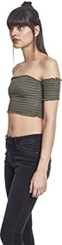 Top Donna Urban Classics Cold Shoulder Cropped - 100% Viscosa, Spalle Scoperte, Design Arricciato Con Volant - Foto 7