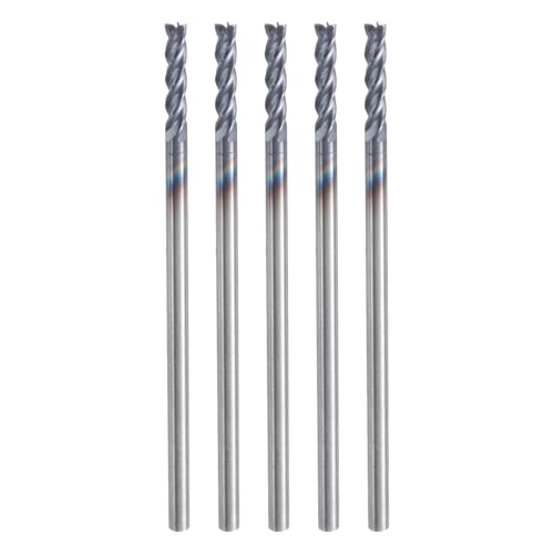 Image of HARFINGTON 5pcs Carbide Square Nose End Mill Bit 1 /16 inch Cut Dia 4 Flutes TiAlN Coated Milling Cutter for Hardened Steel Metal (1 /16 inch Shank 3 /16 inch Cut Length 1-1 /2 inch Long 45 Degree HRC53-55)