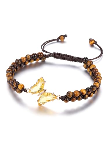Bracelet papillon en cristal de guérison double couche réglable pour femme