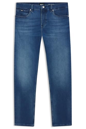Image of BOSS Mens H-Delaware Blue Slim-fit Jeans in Cashmere-Touch Denim