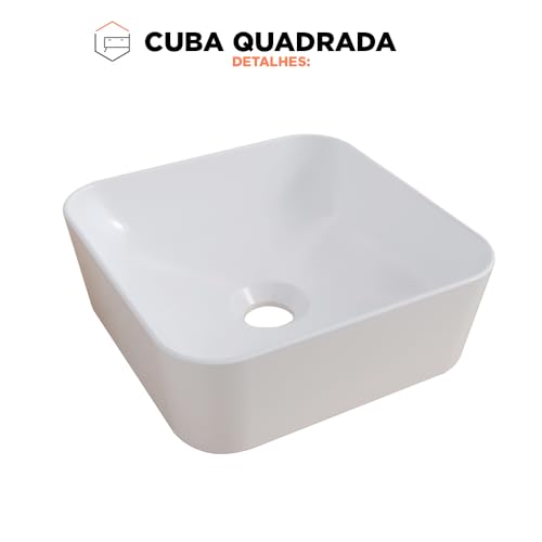 Cuba Pia Apoio Sobrepor Quadrada Branca Louça