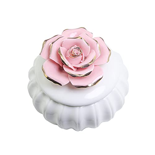 NYKAA White Ceramics Rhinestone Container, Nail Glitter Storage Jar with Pink Blue White Rose Flower Lid, for Holding Nail Decor Sequin Jewelry Gemstone, RPink