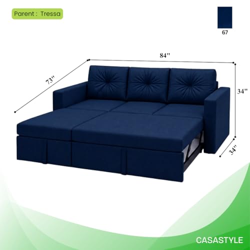 Image of FURNY Tira 4 Seater LHS Lounger Sofa Cum Bed (Dark Blue) with Pull-Out Function | Luxury Velvet Suede Finish | Durable Comfort | Ideal for Living Room
