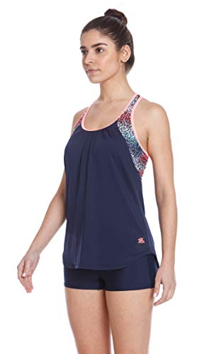 ZeroXposur Womens Tankini Swimsuits Racerback Top Full Coverage Action Shorts Set (Stellar/Firefly, Small)