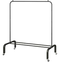 JIUYOTREE Metal Clothing Rack with Wheels, 43.3 Inches Rolling Clothes Garment Coat Rack with Bottom Shelf, Clothing Rack for Hanging Clothes, Coats, Skirts, Shirts, Sweaters, Black