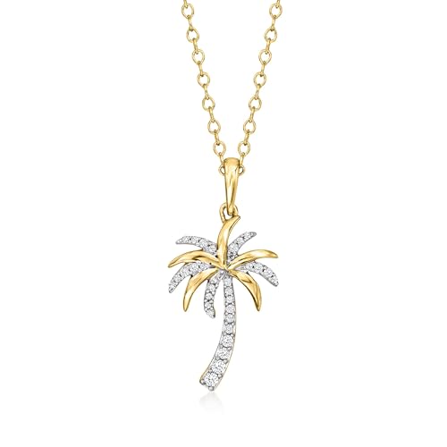 Ross-Simons 0.10 ct. t.w. Diamond Palm Tree Pendant Necklace in 14kt Yellow Gold