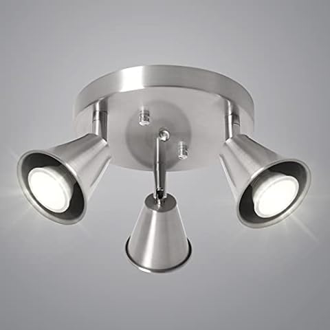 SEEBLEN 3-Light Industrial Directional Track Lighting, Adjustable Round Ceiling Spotlight, Morden Nickel Flush Mount Kitchen Light for Kitchen,Hallway,Dining Room,Porch,Office.Gu10 Bulbs Included Cover